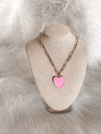 Pink Paperclip Heart Necklace