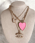 Pink Paperclip Heart Necklace